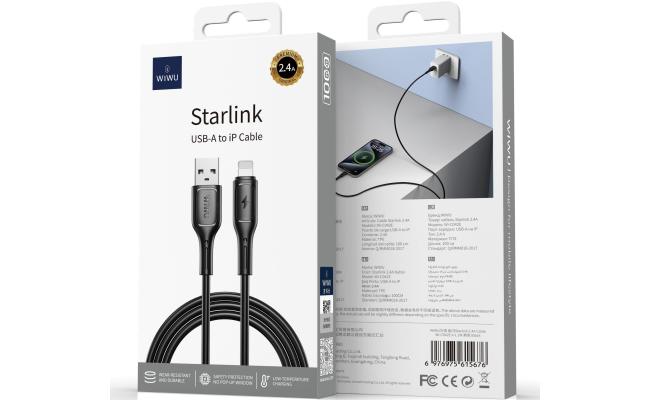 WiWU Wi-C042E A-L 2.4A Charging Cable USB - A to Lightning Data Transfer Cable 1M - Black